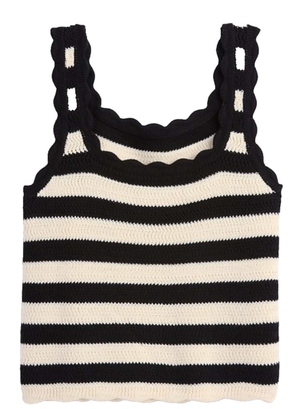GAP Striped Squareneck Sweater Tank Top Black Cream Knit Scallop Medium NWT
